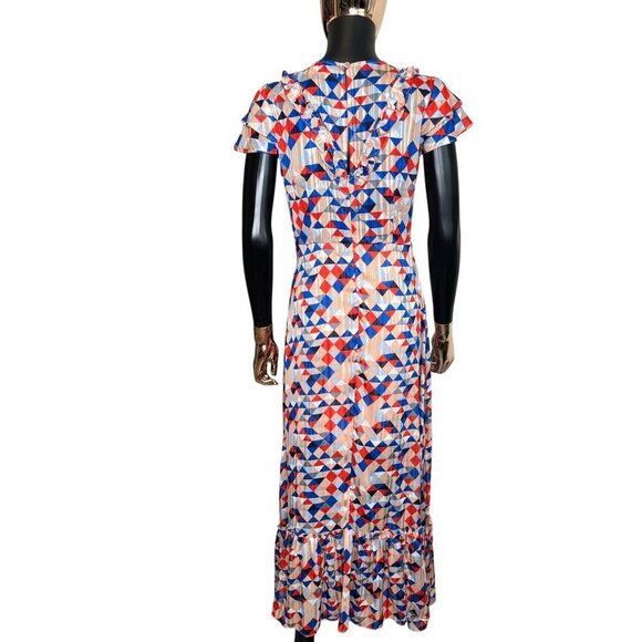 Traffic People Geometric Ruffle Maxi Dress | Boho Art Deco Print | Size S - Picture 3 of 10
